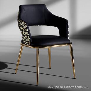 轻奢真皮餐椅家用靠背豹纹时尚设计高档奢石岛台靠背椅女士化妆椅