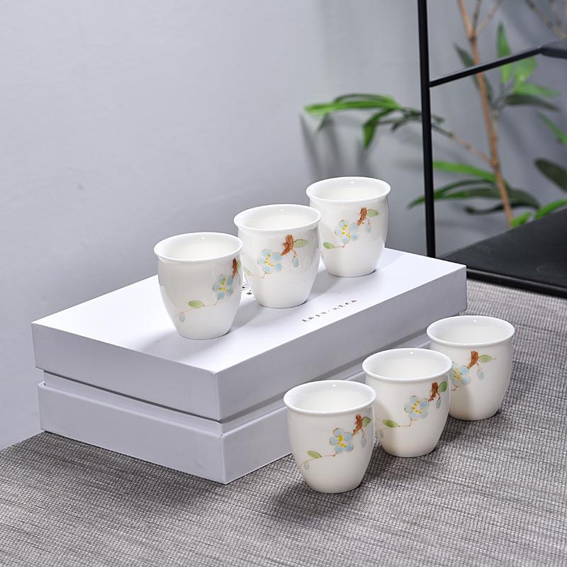 手绘茶杯单杯品茗杯大号白瓷薄胎主人杯创意普洱茶杯个人杯陶瓷