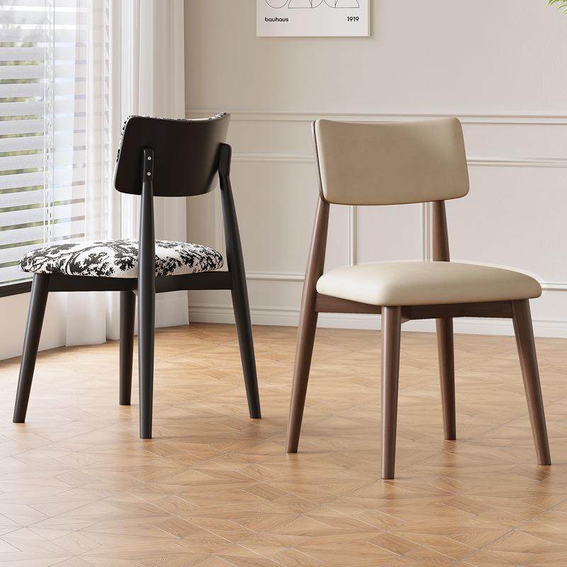 法式奶油风实木餐椅家用现代简约轻奢高级感餐桌椅子靠背凳子中古