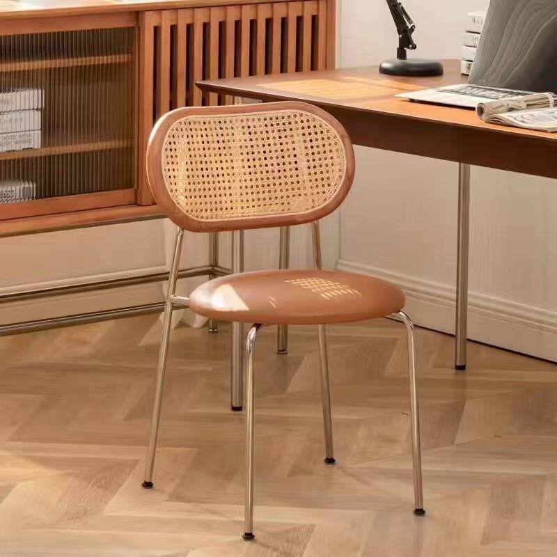 古藤编椅子网红ins实木餐椅高现代简约家用阳餐台厅其他/oth档靠