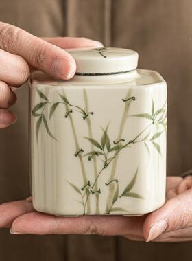 防厂家翠绿文竹茶叶密封罐罐陶23JS12-6瓷存茶罐潮中高档式普洱绿