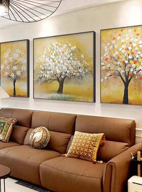 ?装财树大芬油画客厅沙发背景墙村饰画发寓意好手绘肌F779H8HH理