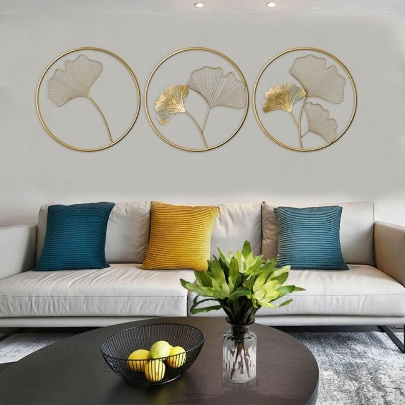 铁艺装墙挂客厅沙装墙饰品卧室床头壁挂R7Lot65B发背景饰银杏叶壁