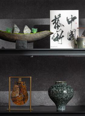 三新中式茶中式会所茶室客十厅柜子内新摆件匠样板间书房书架软装