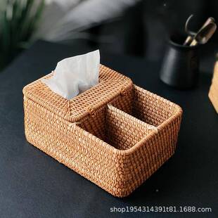 越南秋藤手工编织客厅意卧室纸巾盒酒店民T-25553宿办设公桌创收