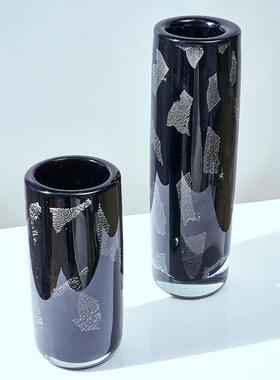 新中式瓶色银箔琉璃花玄关吧07台楼茶室售处黑样板间饰品艺术摆件