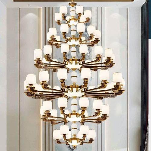 中式大吊灯现代客厅中国新风玉石餐厅复64593式楼灯大厅楼梯防虫