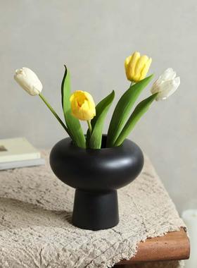ins陶瓷花瓶摆件简客厅居电视柜装品插花设计感约黑白家色饰BPU花