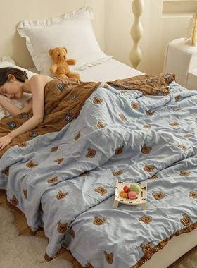 类A长巾绒纱布夏WEF凉被夏季纯棉轻薄透气被双人毛毯学生宿棉舍夏