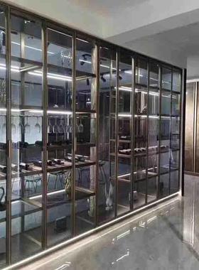 意式铝柜合金钢化璃酒现代简客LXQ厅金属玻璃柜高档收纳约储物柜