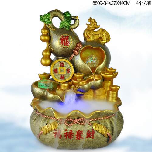 式风格葫宝芦貔貅意金MNK元喷泉鱼缸创福袋家居流水工艺摆件工艺