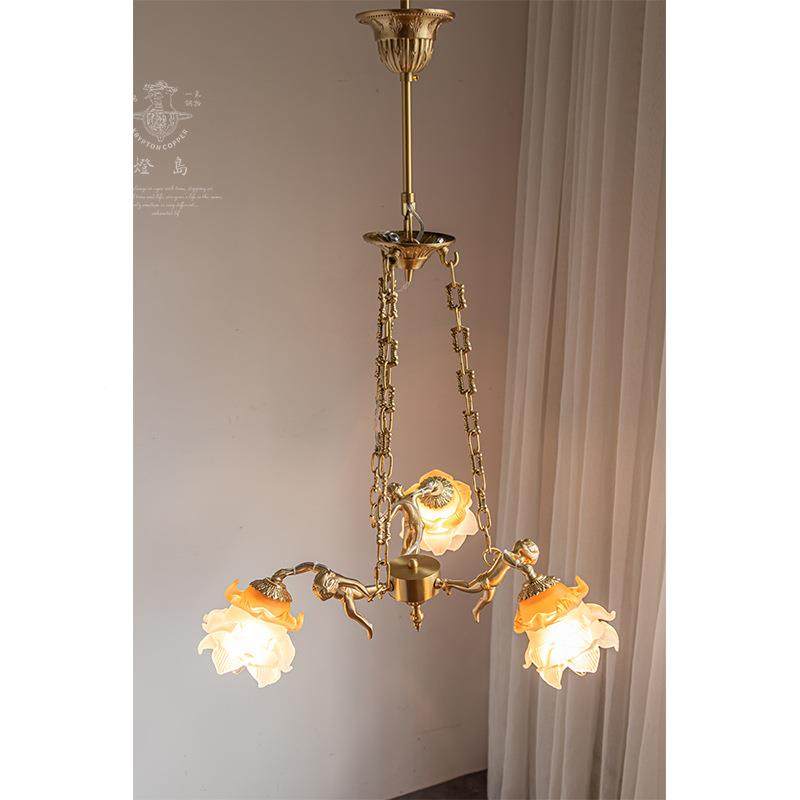 法式全铜天使吊灯浪漫餐中古Vin厅127age厅美式复古t花朵卧客室吊,家装灯饰光源,智能吊灯,淘宝优惠券,粉丝福利购,淘宝优惠卷