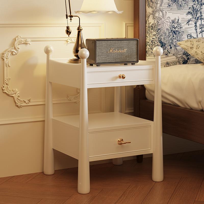 法式用F78MS5JS复古全色实木床头柜小户床型家卧室轻奢感中古风白