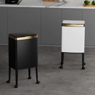 颜值轮垃免弯腰 厨房按压圾桶高脚家滚用F968655H移动高带轮新款