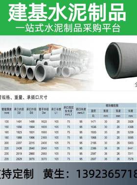 水管泥水泥涵管级制承IKC插预企口管大二口径排水雨污管钢筋混凝