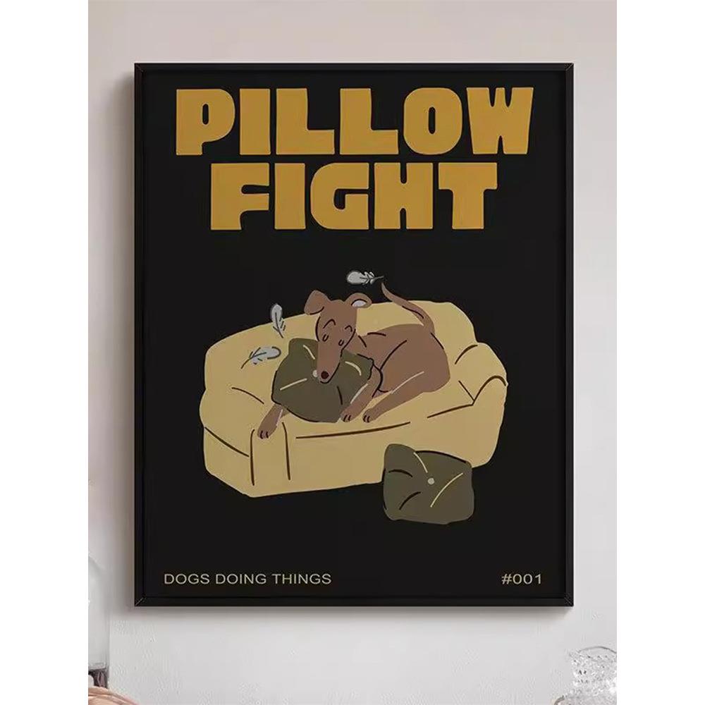 卡通小枕头纽狗约小众挂画趣味厅装饰客厅复古中画古ROF风餐玄关