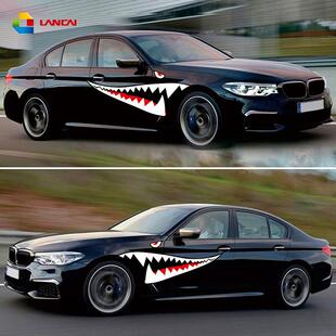 痕汽车轮眉飞虎769船队鲨鱼牙齿汽车游艇贴嘴花彩色遮划车身贴纸
