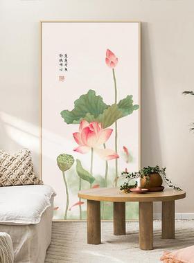 过荷花九鱼EIF对图玄关装饰画入正门新中式户客厅挂画走廊道莲花