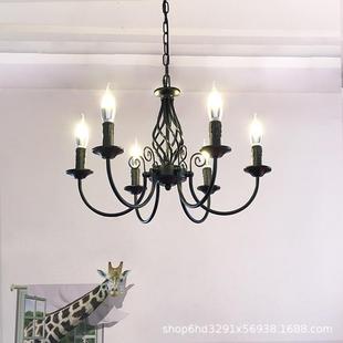 美429吊灯黑铁艺式 复古书房灯餐厅LED灯具 蜡卧室色灯简约烛个性