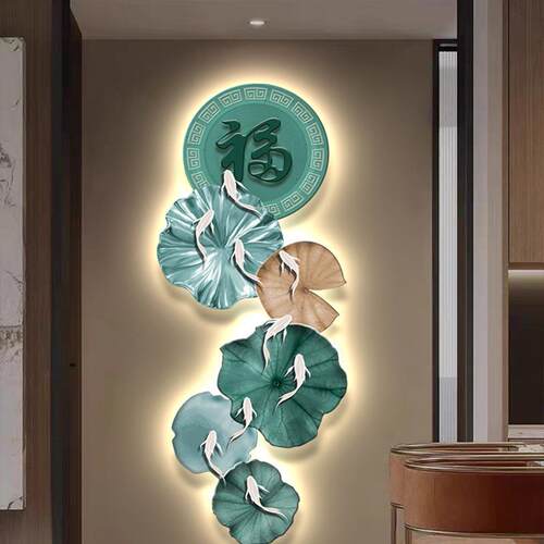 九鱼图入玄关装饰画现代71407655奢高档挂画l户ed灯画寓轻意壁好