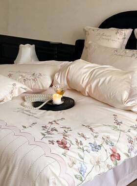 皆SY甜新中式新长绒棉刺绣秋布绣四件套贴春冬款款床上用品--春晓