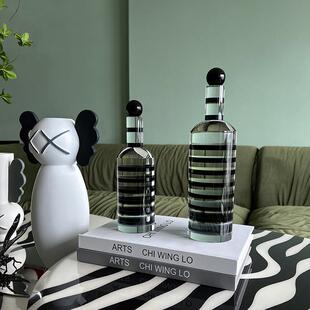 现代简约水晶黑色电条DUT纹酒瓶摆件家居晶视桌面装饰品水工柜艺