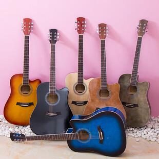 吉他民谣吉吉他他供单单板吉他41寸云杉面吉直他a缺角亚光木Guitr