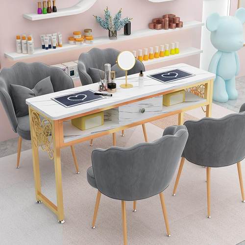 轻奢大仿598功率吸器美甲桌椅大理石装双人网红桌子尘套经济型美