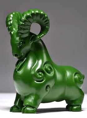 绿色木质羊摆件实木雕刻山生羊羚羊十二艺肖办公家居饰tq-1053工