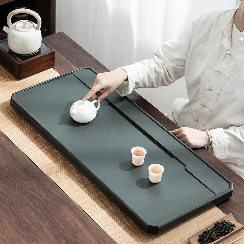 天然天罗绿石静观(天茶盘整石家用简约功夫石头茶块台办公轻奢茶