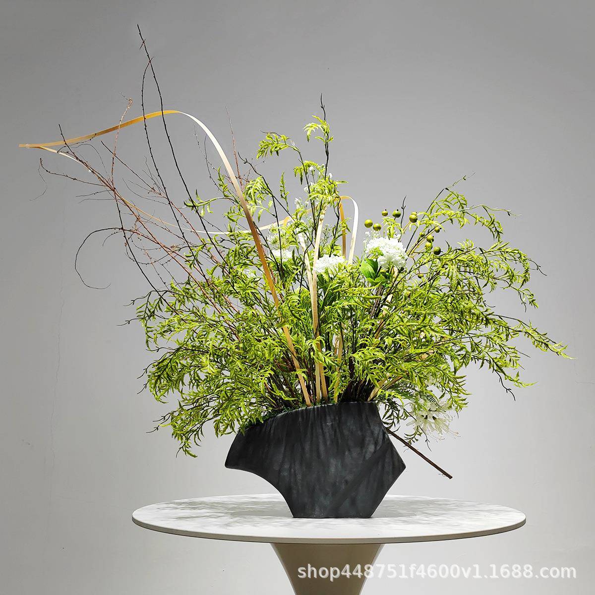 新式仿间真花中艺酒店样板客厅PQL绿植花盆景插花桌假面装饰摆设