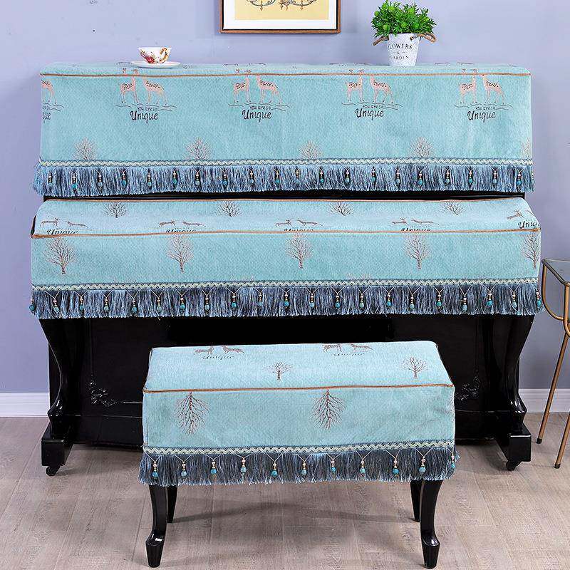 钢琴罩半罩欧式三披套新款电钢琴盖巾套半包小鹿钢琴尘防布件艺柜