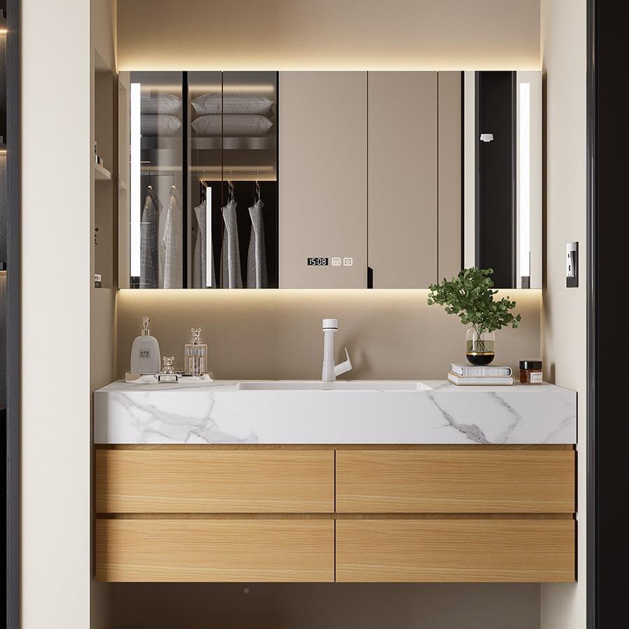 日式原风浴室柜组YZK合可丽耐缝一无陶瓷木盆卫生间体橡木洗脸洗