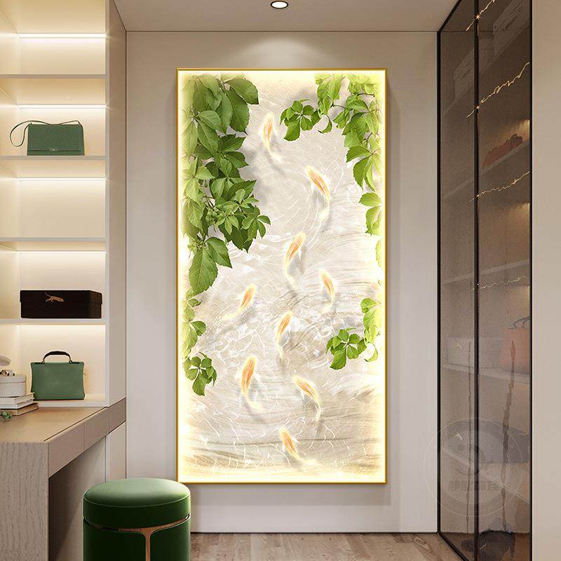 奶油风QYJX2308鱼图玄关子装饰画竹走廊过道挂画小清新绿灯植入九
