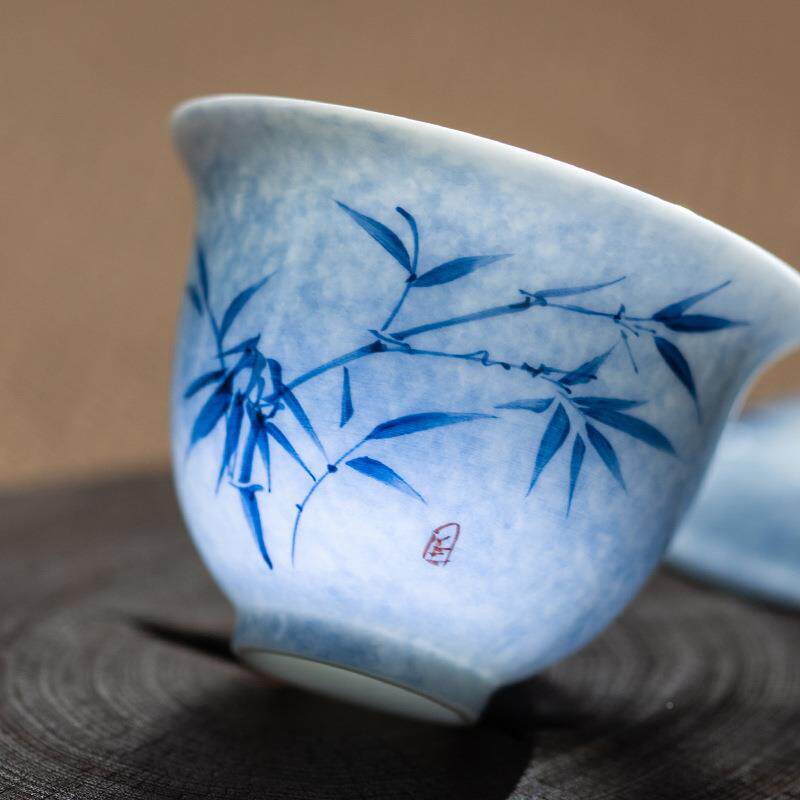 瓷纯SJ-PY-01人手工手绘竹子两才器盖碗陶轻奢国潮风文茶家用泡茶