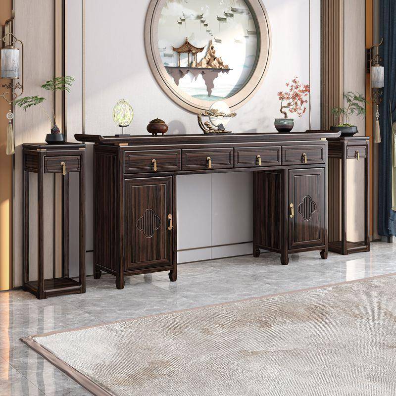 新中式实桌木长方供形乌金木条案农村客堂屋中sd617堂六件套家用