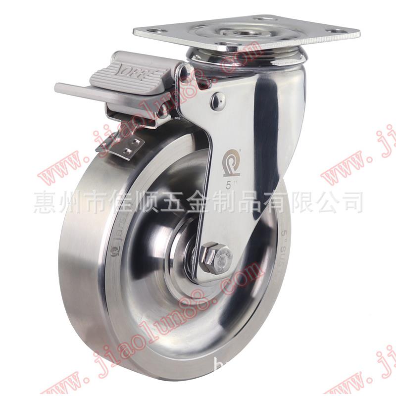 5寸全轮不锈/JAL钢车轮|304钢全不锈刹脚轮5寸刹车|全不锈钢脚厂