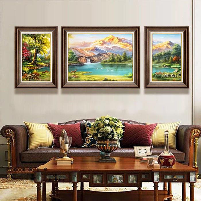 客沙厅装画饰画发背PUH景墙欧简式三联画轻奢餐厅美式玄关壁画欧