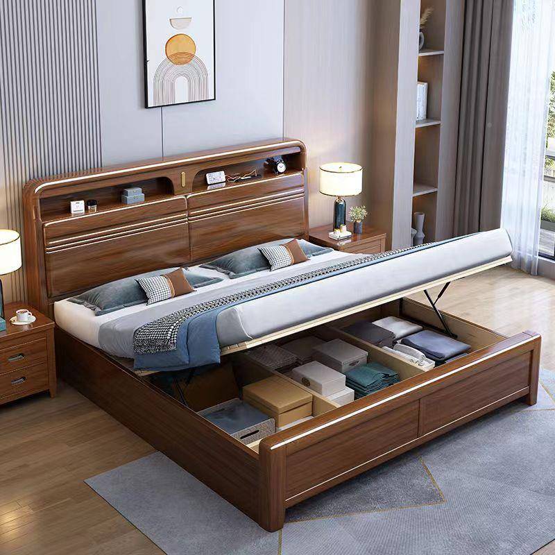 式现代简1约实木床双人床.5米储床物1.8米气压高箱床主卧中床9778