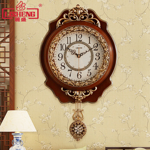 丽盛欧式客厅挂钟创意静音复古摇摆钟表田园时钟家用壁钟艺术装饰