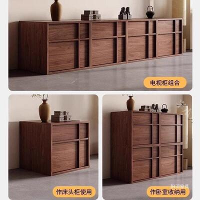 中古风视骼柜落地卡门组合物矮柜复储古电骨线卧室AFV床头柜实木