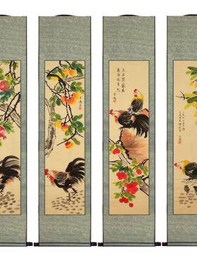 装纯手绘大吉大利间THH鸡条屏王事雪涛饰画国画水墨画牡丹房画事