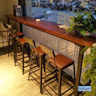 家实靠木墙吧台桌代用窄LS024桌子咖啡厅长条桌铁艺高脚桌简约现