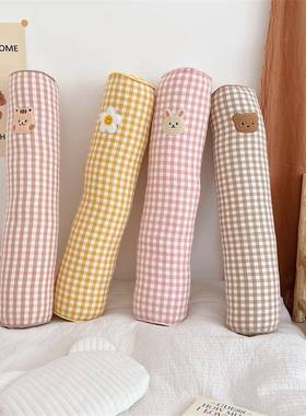 in简约子纯棉格韩枕系圆柱抱夹s腿靠枕儿童防JCG撞床围枕含芯可拆