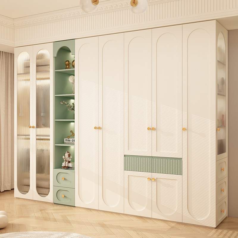定制ENF级实木j奶油风一门到顶大容量衣柜家用卧室欧松板收纳衣橱