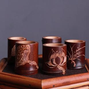 七月七手工雕刻老煤竹盖置壶盖托莲蓬茶道竹盖置竹制品工艺品