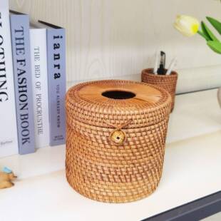 华飞越南藤编纸巾盒田园风格餐巾盒中式抽纸盒017