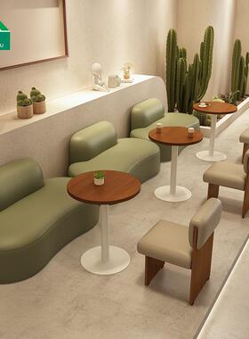 网奶红茶店咖啡休厅闲沙发甜品店书吧XVP休息椅区洽谈卡座桌组合