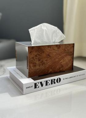 轻现代不锈钢木纹纸巾样板间盒TRR办公奢室客厅桌面装摆饰抽纸盒