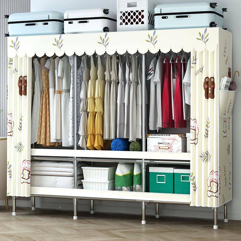 易衣柜简实钢管出结租房布YLH加衣柜家用卧室加粗固全钢架加厚衣